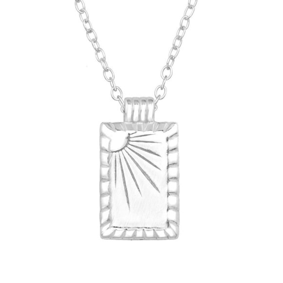 Sterling Silver Rectangle Tag Rising Sun Necklace - Picture 1 of 9